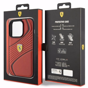Ferrari Twist Metal Logo viedtālruņa apvalks iPhone 15 Pro - sarkans