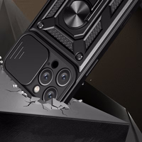 Hybrid Armor Camshield viedtālruņa apvalks iPhone 16 Pro ar kameras vāciņu un statīvu - melns