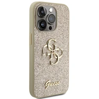 Guess Glitter Script Big 4G viedtālruņa apvalks iPhone 15 Pro – zeltains