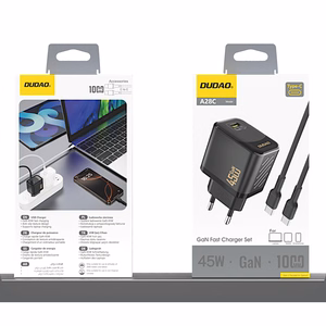 Dudao A28C 45W GaN sienas lādētājs + USB-C kabelis - melns