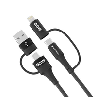 Wozinsky WNBAA 4in1 kabelis 2x USB-C 1x USB-A 1x Lightning 60W 1 m - melns