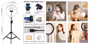 LED Ring Lamp 30 cm Ar Desktop Tripod Mount Up To 1.1m, Phone Clamp, USB