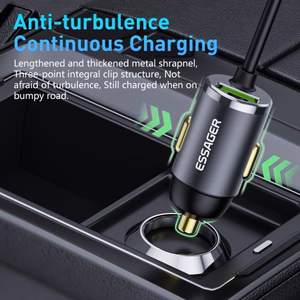 Automašīnas lādētājs Essager „Bee" pelēks (1xUSB) + integrēts „Lightning" kabelis 20W