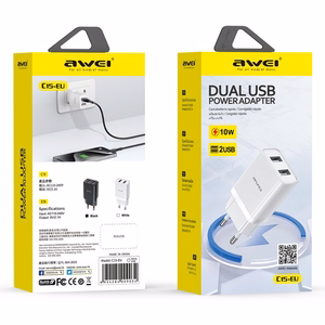 Lādētājs Awei C15T-EU 10W 2xUSB-A + USB-A uz USB-C kabelis 1.0m balts