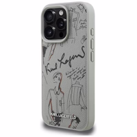 Karl Lagerfeld Grained Pattern & Logo MagSafe Maciņš for iPhone 16 Pro - pelēks