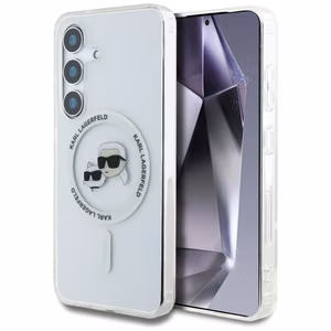 Case Karl Lagerfeld Button Karl & Choupette Heads Printed Logo MagSafe Samsung Galaxy S25 white