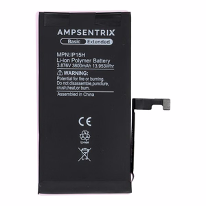 AmpSentrix Basic baterija iPhone 15 (lielas ietilpības 3600 mAh)