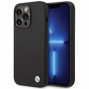 BMW silikona metāla logotipa viedtālruņa apvalks iPhone 15 Pro - melns