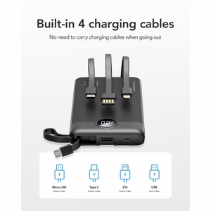 VEGER portatīvais lādētājs 10000 mAh ar iebūvētiem kabeļiem Micro USB / Type C / Lightning C10 (W1116) melna