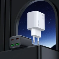 Lādētājs Hoco 2 x USB C + 2 x USB A QC3.0 PD 3A 30W + kabelis USB C uz Lightning N56 melns