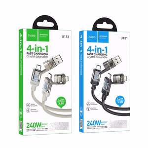 Kabelis 4in1 USB A/C uz USB C/Lightning Hoco 240W 1,2 m U151 melns