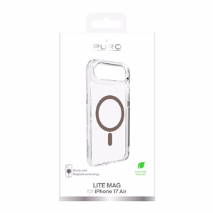 Puro Lite Mag TPU+PC magnētiskais viedtālruņa apvalks iPhone 17 Air - caurspīdīgs ar brūnu gredzenu