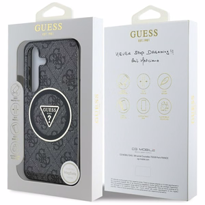 Guess 4G mirdzošs trīsstūra pogu magnētiskais viedtālruņa apvalks Samsung Galaxy S25 melns