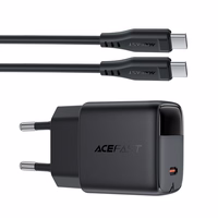 Acefast A113 GaN PD 20W USB-C tīkla lādētājs ar displeju un USB-C kabeli - melns