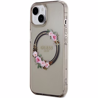 Guess IML Flowers Wreath MagSafe viedtālruņa apvalks iPhone 15 / 14 / 13 - melns