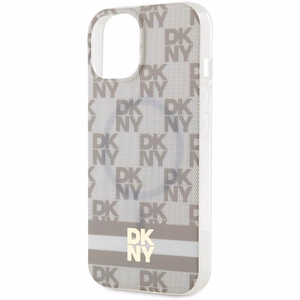 DKNY IML rūtainais mono raksts un drukātas svītras Magnētiskais viedtālruņa apvalks iPhone 15 Plus / 14 Plus - bēša