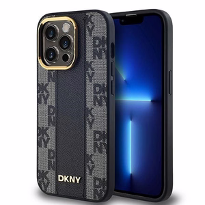 DKNY Ādas rūtainais magnētiskais apvalks iPhone 13 Pro / 13 - melns