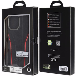 Audi Dabīgās ādas apvalks ar MagSafe iPhone 14 Pro Max - melns un sarkans
