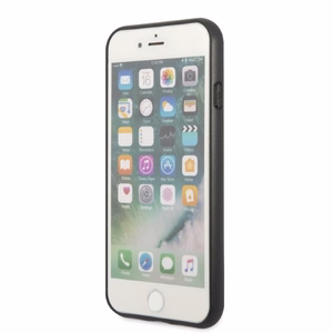 Guess GUHCI8PSATPK iPhone 7/8 SE 2020 / SE 2022 cietais apvalks melns/melns cietais apvalks Saffiano trīsstūra logotips karšu slots