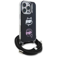 Karl Lagerfeld IML Crossbody Karl&Choupette Head Maciņš for iPhone 16 Pro - melns