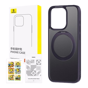 Viedtālruņa apvalks ar statīvu Baseus SkyRing 360° iP 14 Pro + rūdītais stikls un tīrīšanas komplekts (violeta)