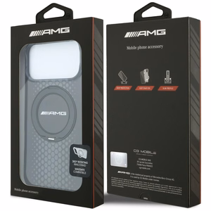 Mercedes AMG IML Double Layer Urban Line vāciņš modelim iPhone 18 Pro Max / 17 Pro Max, ar gredzenu-statīvu, saderīgs ar MagSafe – melns