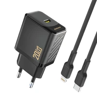 Dudao A26LEU PD 20W GaN USB-C Wall Lādētājs with USB-C to Lightning Kabelis - Melns
