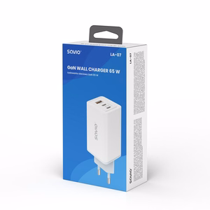 SAVIO LA-07 GaN 65W mains charger, USB, QC4.0+, PD 3.0, balts