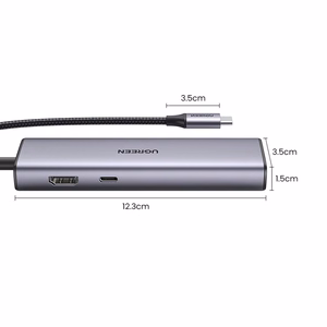 Ugreen CM512 15598 6in1 sadalītājs USB-C - 3x USB-A 3.0 / HDMI / RJ45 / USB-C PD - pelēks