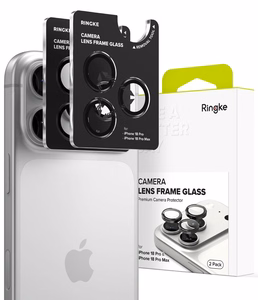Ringke 2 rūdītu kameras rāmja aizsargstiklu komplekts, paredzēts iPhone 18 Pro / Pro Max, melns