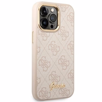 Guess 4G Vintage Gold Logo viedtālruņa apvalks iPhone 14 Pro Max - rozā