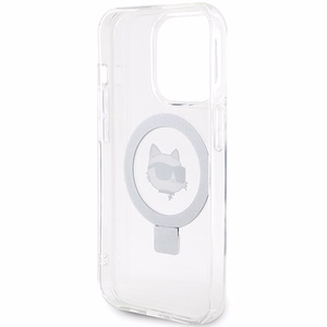 Karl Lagerfeld KLHMP15LHMRSCHH iPhone 15 Pro 6.1" balts/balts cietais apvalks ar gredzena statīvu Choupette Galva Magnētiskais