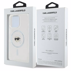 Karl Lagerfeld IML Metāla Karl Head Magnētiskais viedtālruņa apvalks iPhone 16 Pro - balts