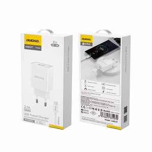 Dudao A4EU USB-A 2.1A sienas lādētājs - balts + USB-A - USB-C kabelis