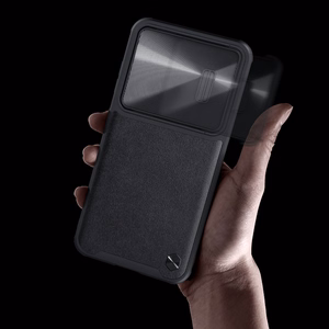 Nillkin CamShield Leather S viedtālruņa apvalks Samsung Galaxy S23+ ar kameras vāciņu melns