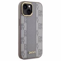 DKNY Ādas rūtainais mono raksts Magnētiskais viedtālruņa apvalks iPhone 15 Plus - bēša