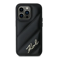 Karl Lagerfeld Diagonal Quilted Script viedtālruņa apvalks iPhone 13 Pro Max - melns