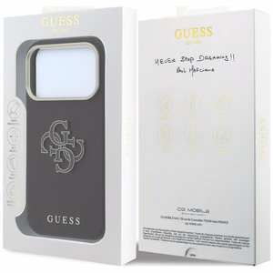 Guess Grained & Big Resin Logo vāciņš modelim iPhone 18 Pro / 17 Pro – melns