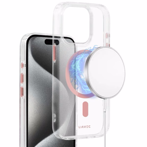 Liavec Spīdīgs Magnētiskais Caurspīdīgs viedtālruņa apvalks Iphone 15 rozā