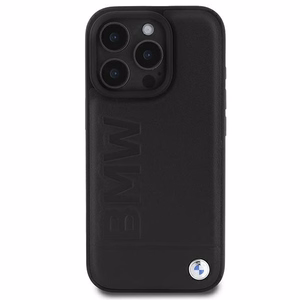 BMW ādas apvalks ar karsto zīmogu iPhone 16 Pro - melns