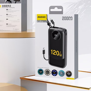 Dudao K13 10000mAh portatīvais lādētājs ar iebūvētu kabeli - melna