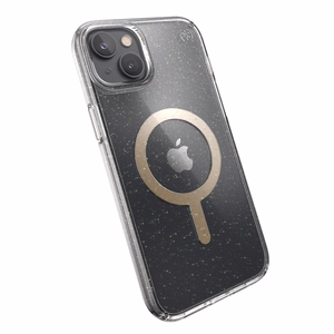 Speck Presidio Perfect-Clear with Glitter + MagSafe vāciņš ierīcei iPhone 15 Plus / 14 Plus, ar Microban pretmikrobu aizsardzību, “Clear / Gold Glitter” krāsu kombinācija
