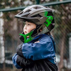 Rockbros TS-61 10110061003 bērnu velo ķivere ar noņemamu zoda aizsargu, izmērs S (48-52) - zaļa