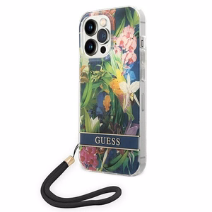 Guess GUOHCP14LHFLSB iPhone 14 Pro 6.1 "zils / zils cietais apvalks Ziedu Siksna