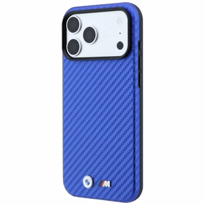 BMW aizsargvāciņš ierīcei iPhone 18 Pro / 17 Pro: (Carbon Metal Logo), saderīgs ar MagSafe, krāsa – zila