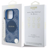 Guess 4G Circle Classic Logo Magnētiskais viedtālruņa apvalks iPhone 16 Pro - zils
