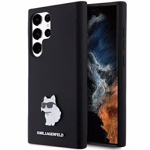 Karl Lagerfeld silikona Choupette metāla piespraude viedtālruņa apvalks Samsung Galaxy S24 Ultra - melns