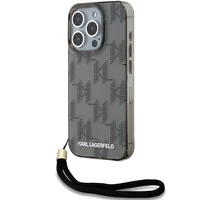 Karl Lagerfeld IML Mono KL Pattern & Cord viedtālruņa apvalks iPhone 15 Pro - melns