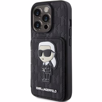 Karl Lagerfeld Saffiano Cardslots and Stand Monogram Ikonik Patch Viedtālruņa apvalks iPhone 15 Pro Max - melns