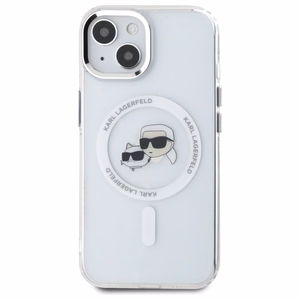 Karl Lagerfeld IML Metāla Karl&Choupette galva MagSafe apvalks iPhone 15 - balts